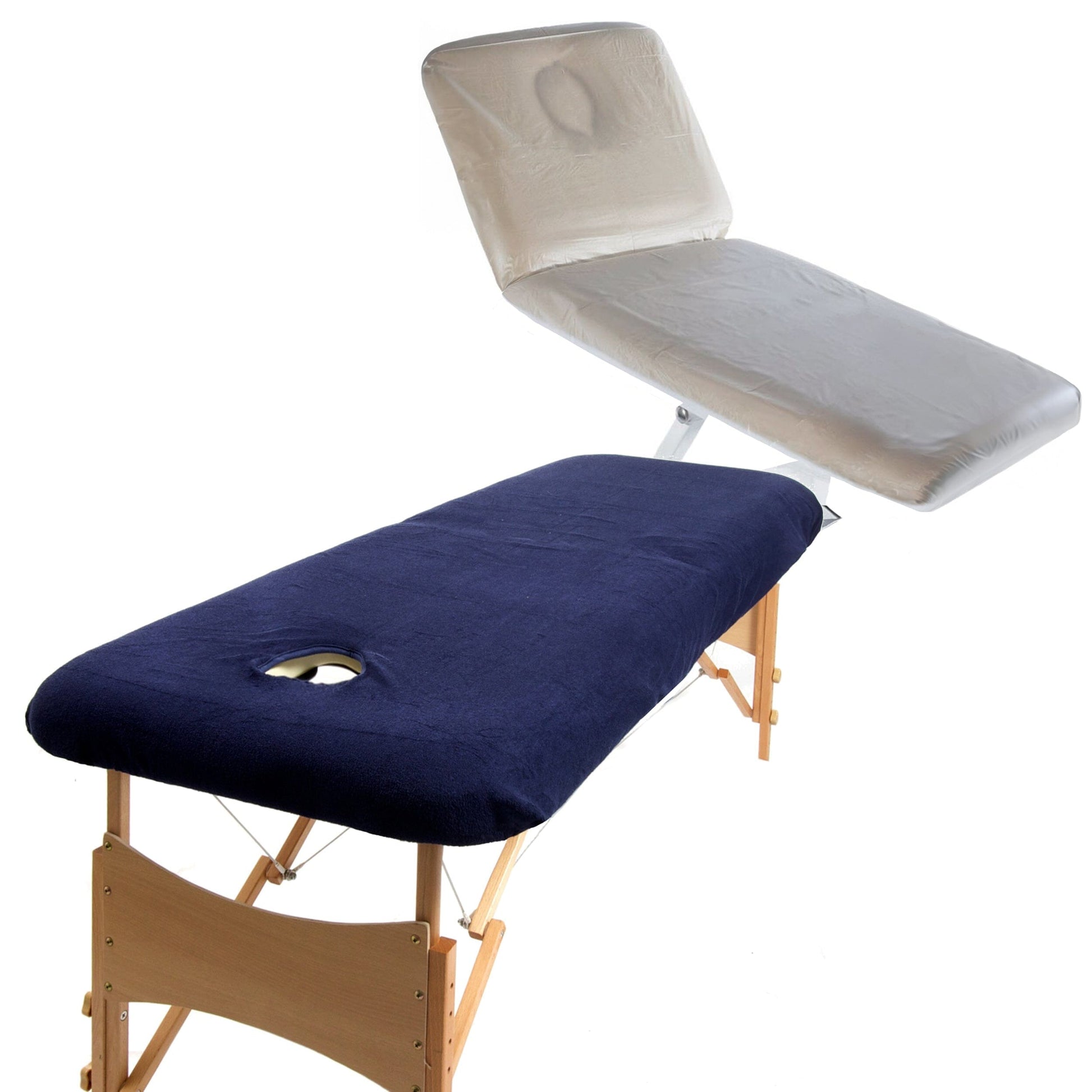 Navy Blue aztex classic value massage couch cover with face hole and pvc couch cover bundle 