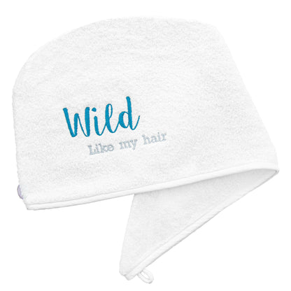 White - Wild Like My Hair - Turban Towel on white backdrop