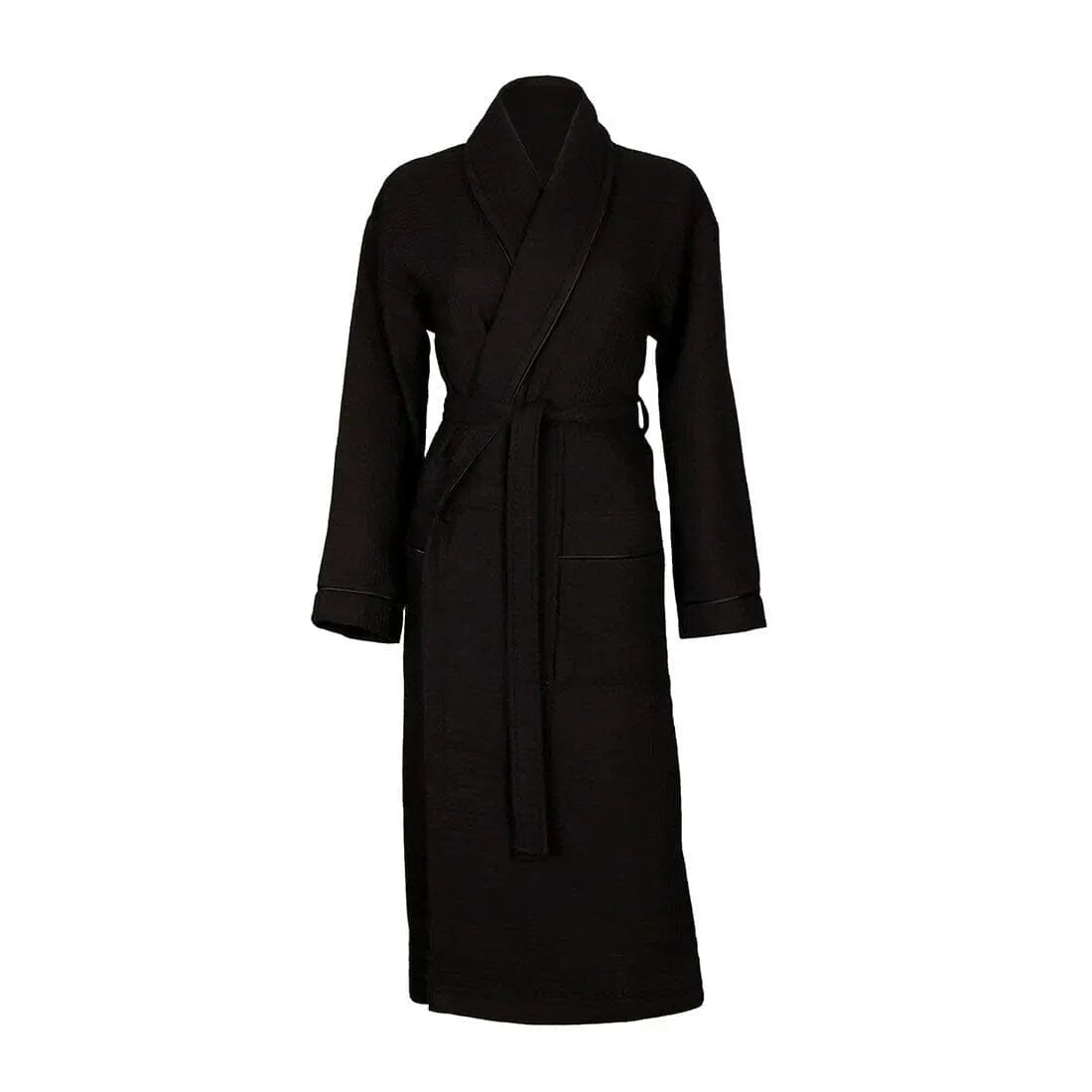 Aztex Shawl Collar Waffle Dressing Gown Black/Black Small 