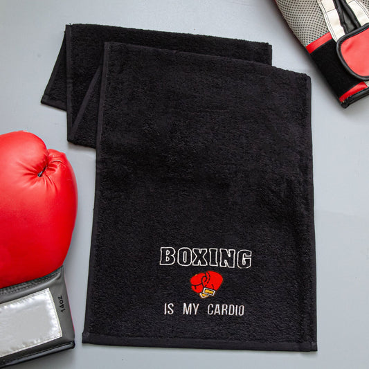 Black Boxing Towel with embroidered logo