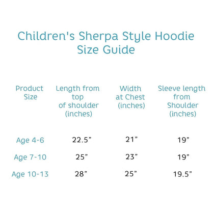 Children's Hooded Wearable Blanket  size chart 