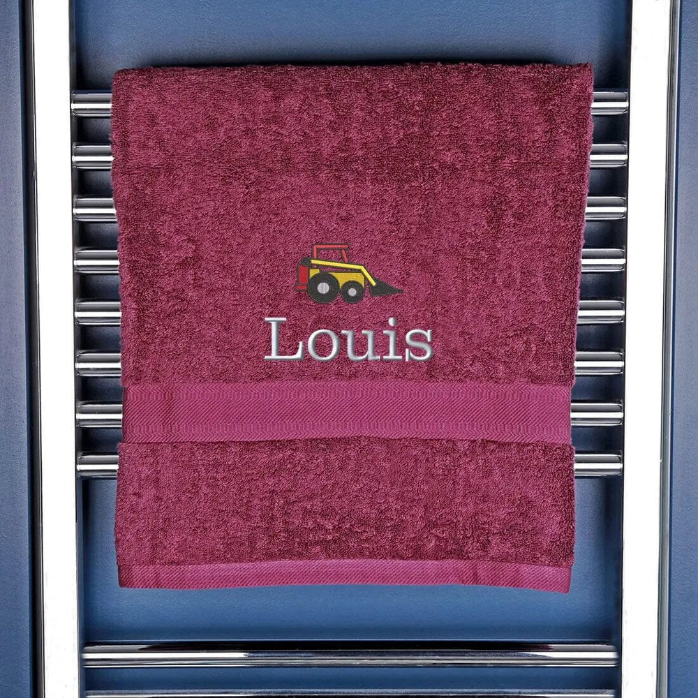 Children's Personalised Digger Bath Towel Egyptian - Aubergine  