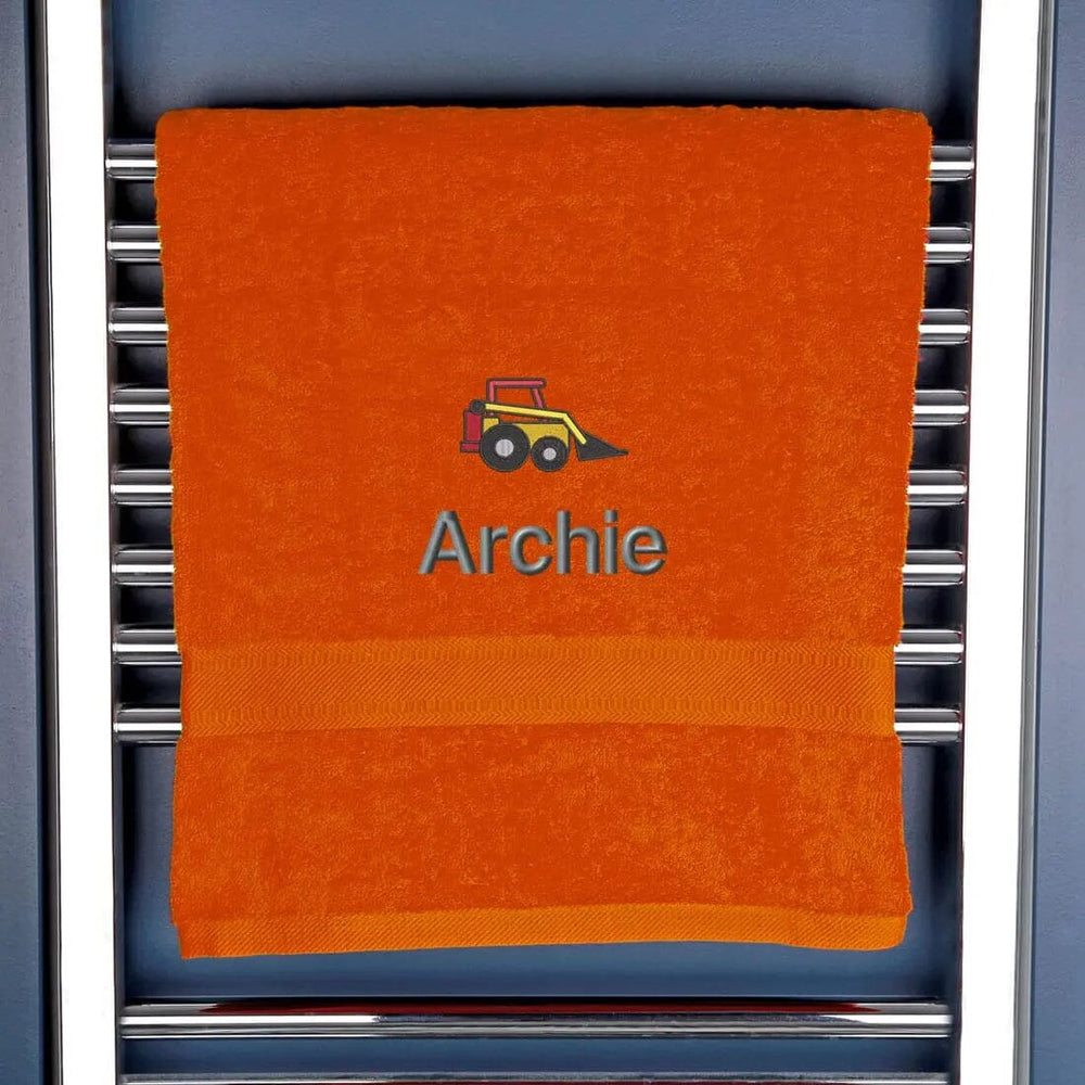 Children's Personalised Digger Bath Towel Egyptian - Orange  
