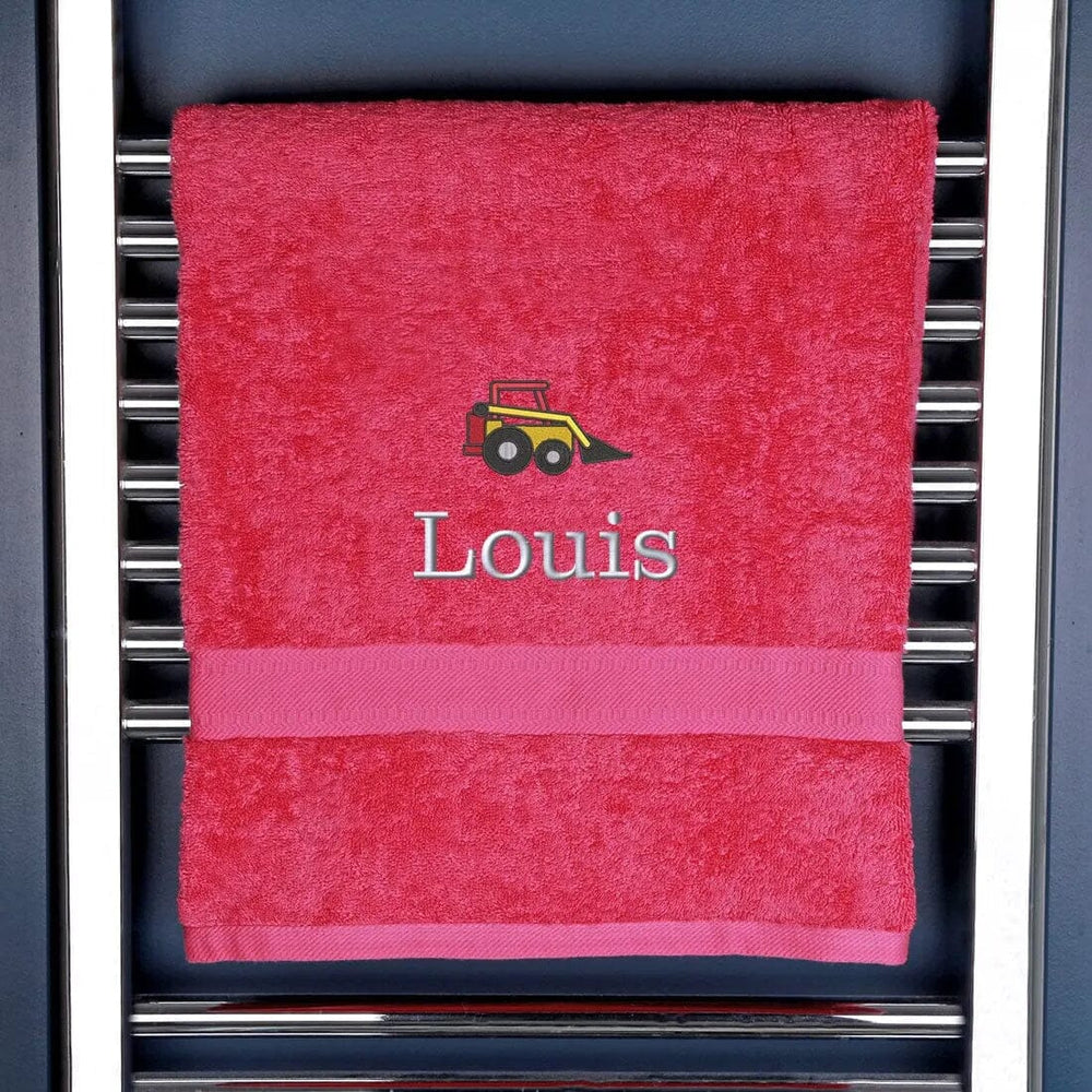 Children's Personalised Digger Bath Towel Egyptian - Pink  