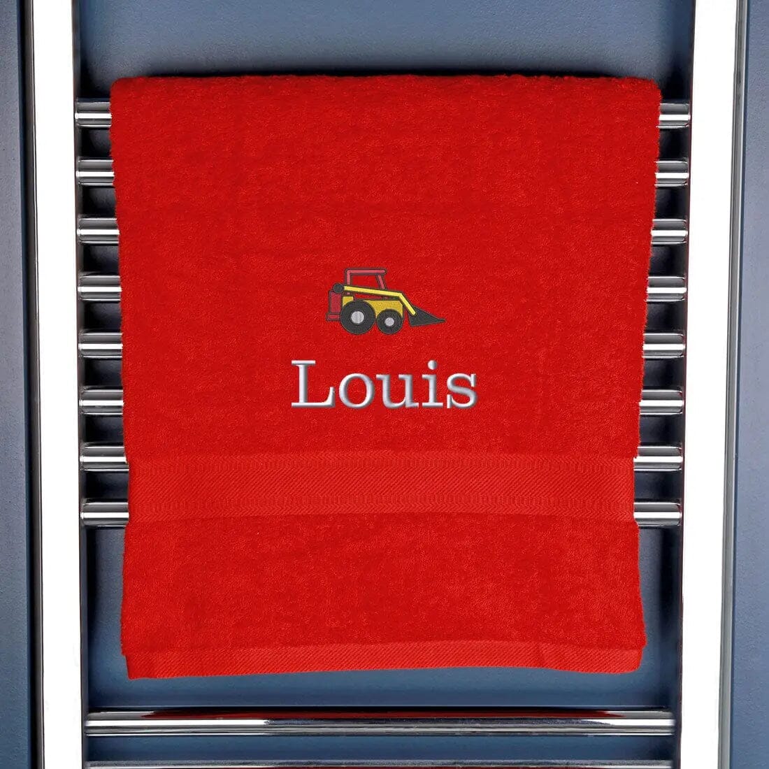 Children's Personalised Digger Bath Towel Egyptian - Red  
