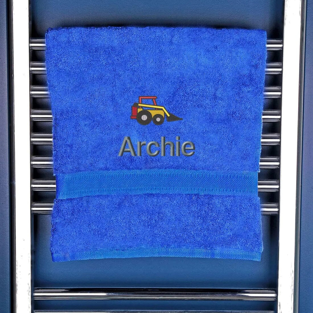 Children's Personalised Digger Bath Towel Egyptian - Royal  