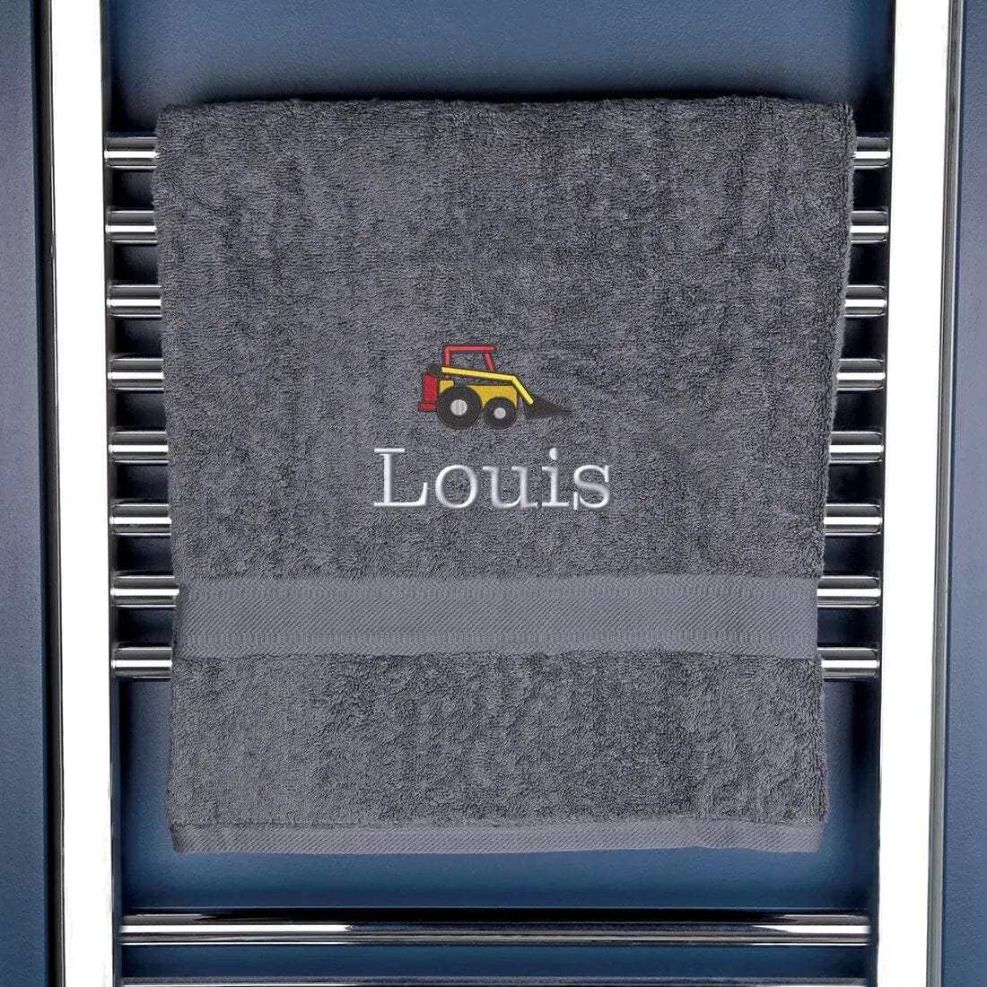 Children's Personalised Digger Bath Towel Egyptian - Slate  