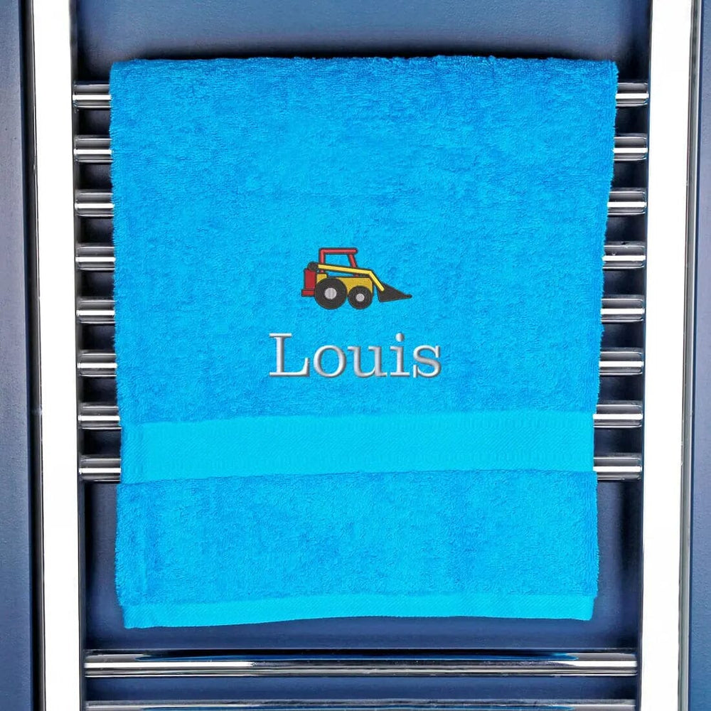 Children's Personalised Digger Bath Towel Egyptian - Turquoise  