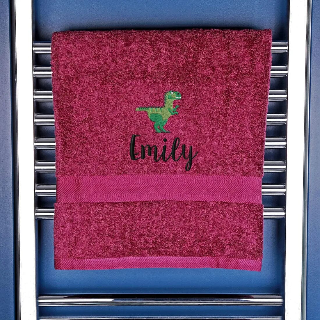 Children's Personalised Dinosaur Bath Towel Egyptian - Aubergine  