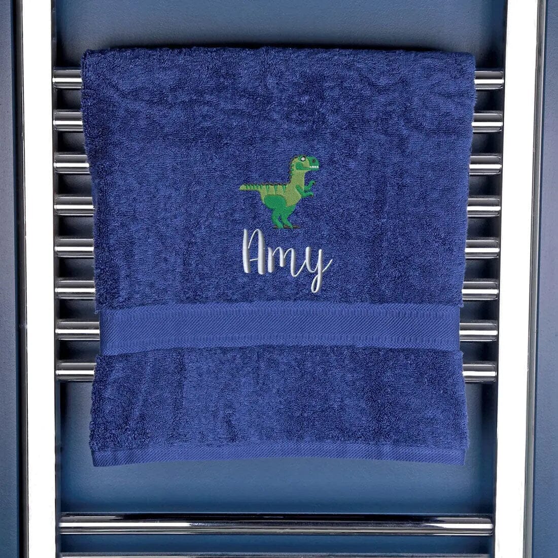 Children's Personalised Dinosaur Bath Towel Egyptian - Navy  