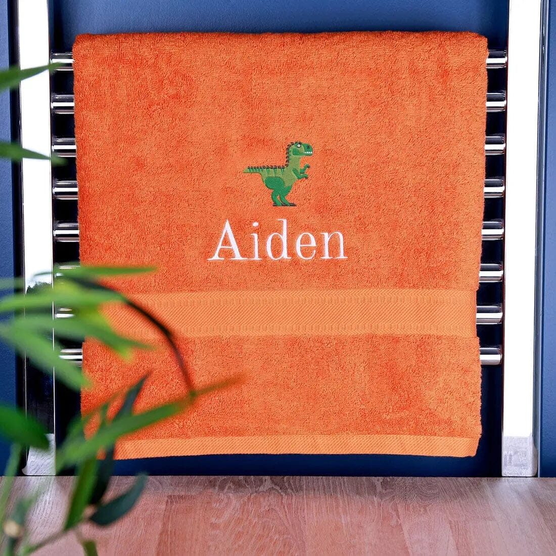 Children's Personalised Dinosaur Bath Towel Egyptian - Orange  