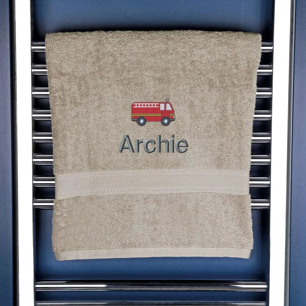 Children's Personalised Fire Engine Bath Towel Egyptian - Natural  