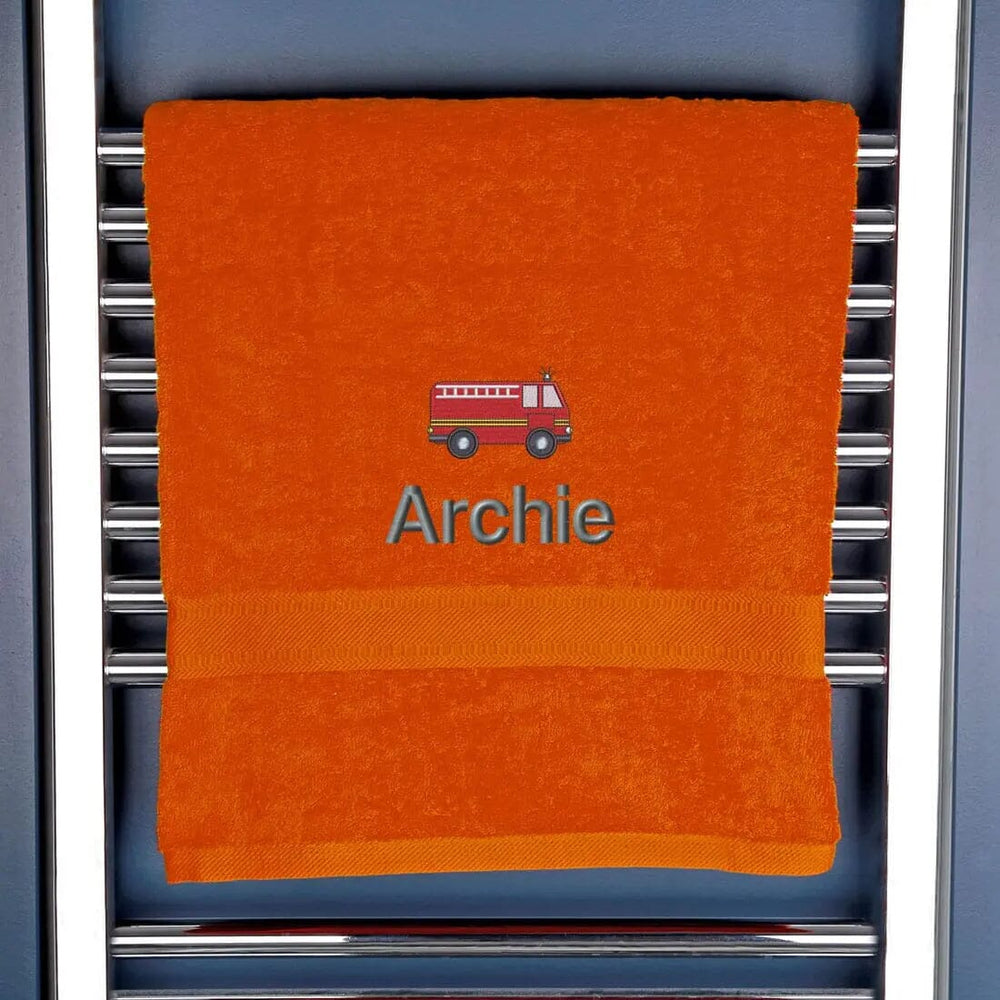 Children's Personalised Fire Engine Bath Towel Egyptian - Orange  