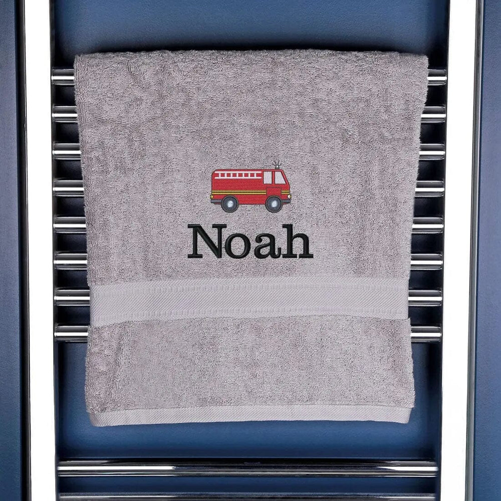 Children's Personalised Fire Engine Bath Towel Egyptian - Silver  