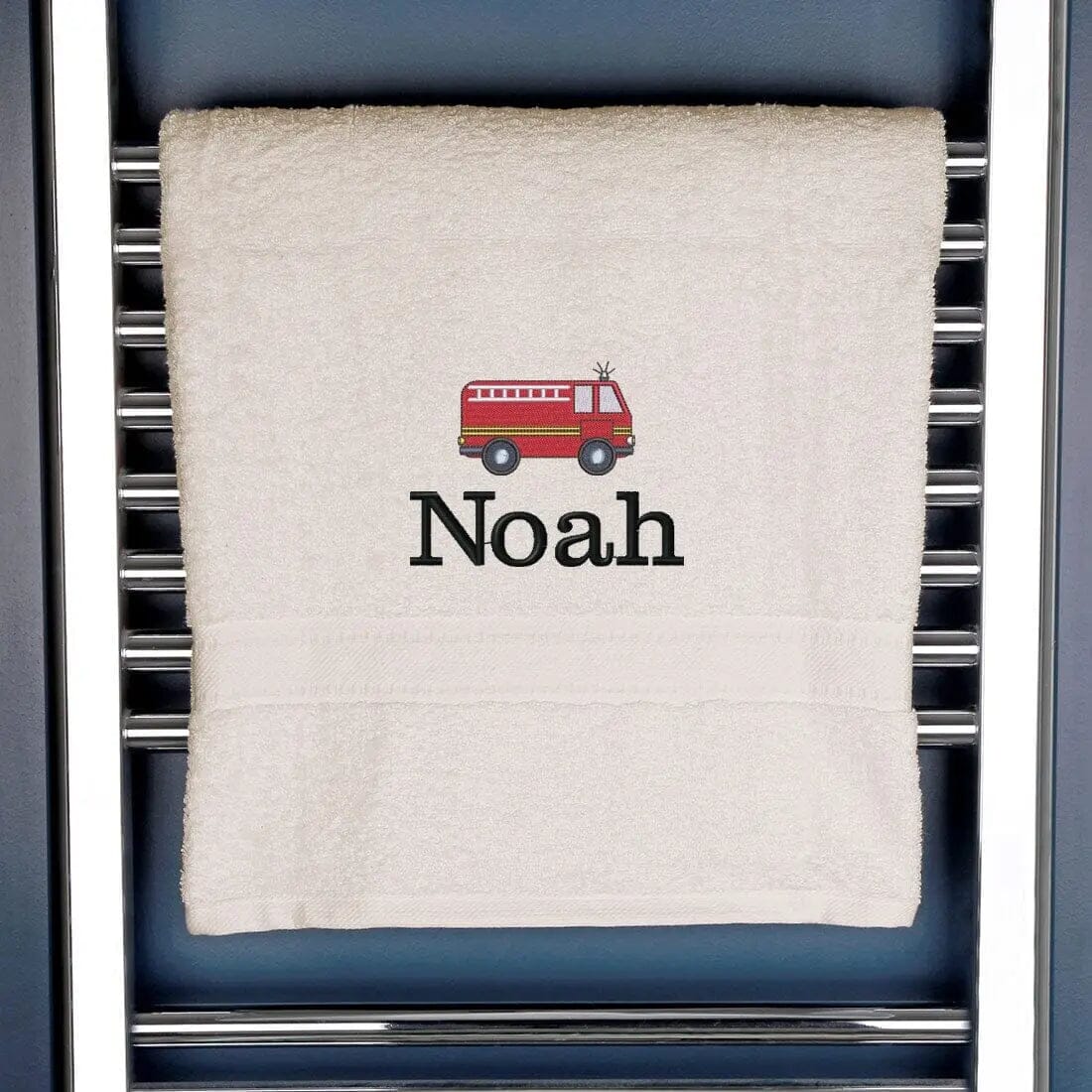 Children's Personalised Fire Engine Bath Towel - Duncan Stewart 1978 Egyptian-Vanilla Duncan Stewart 1978