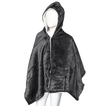 Kids hooded sherpa blanket Black