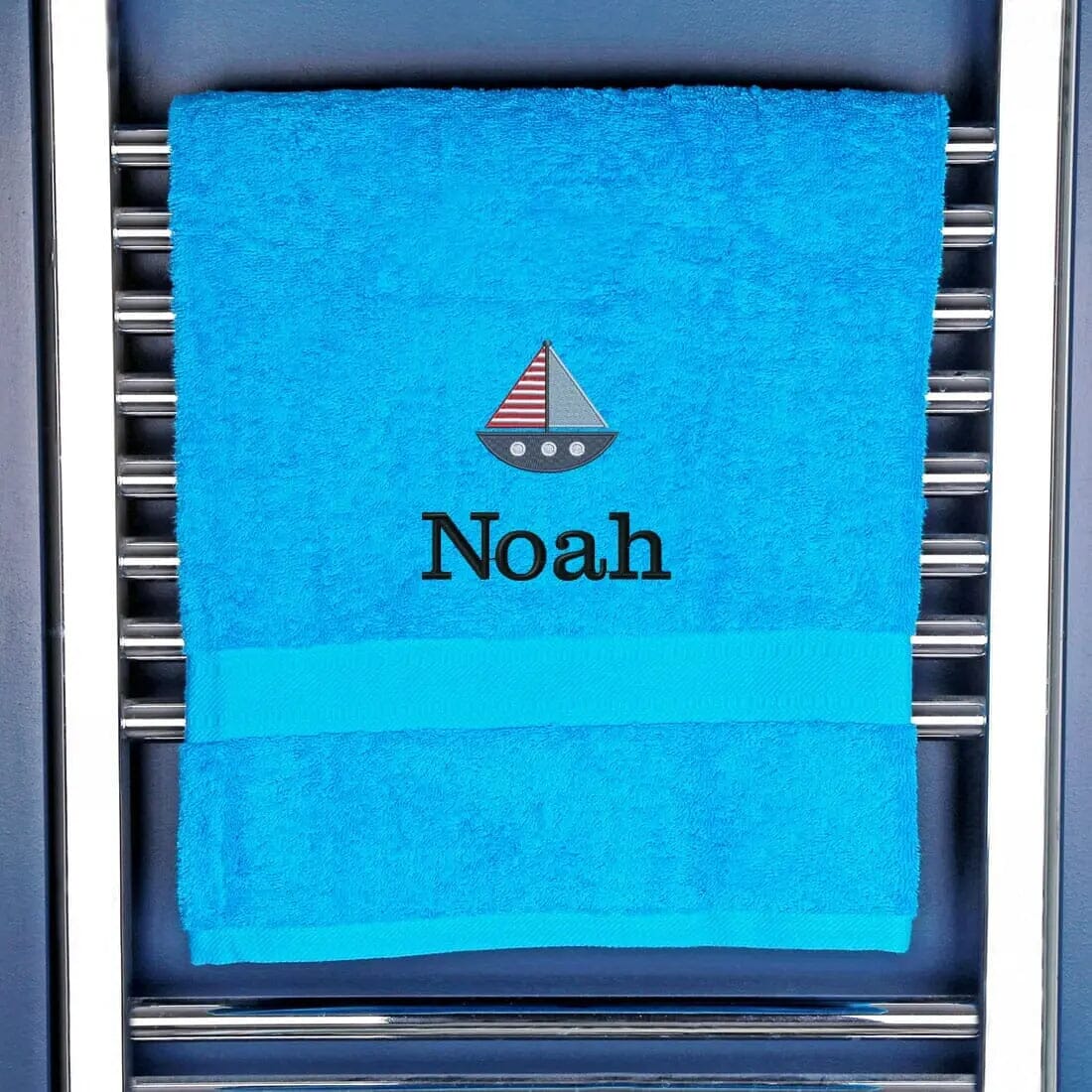 Children's Personalised Sailing Boat Bath Towel - Duncan Stewart 1978 Egyptian-Turquoise Duncan Stewart 1978