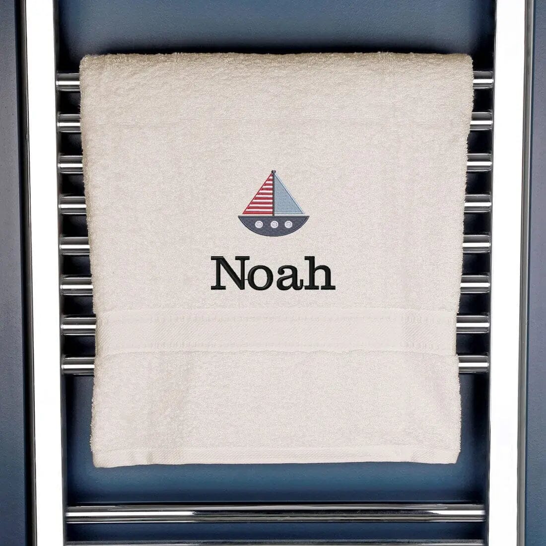 Children's Personalised Sailing Boat Bath Towel - Duncan Stewart 1978 Egyptian-Vanilla Duncan Stewart 1978