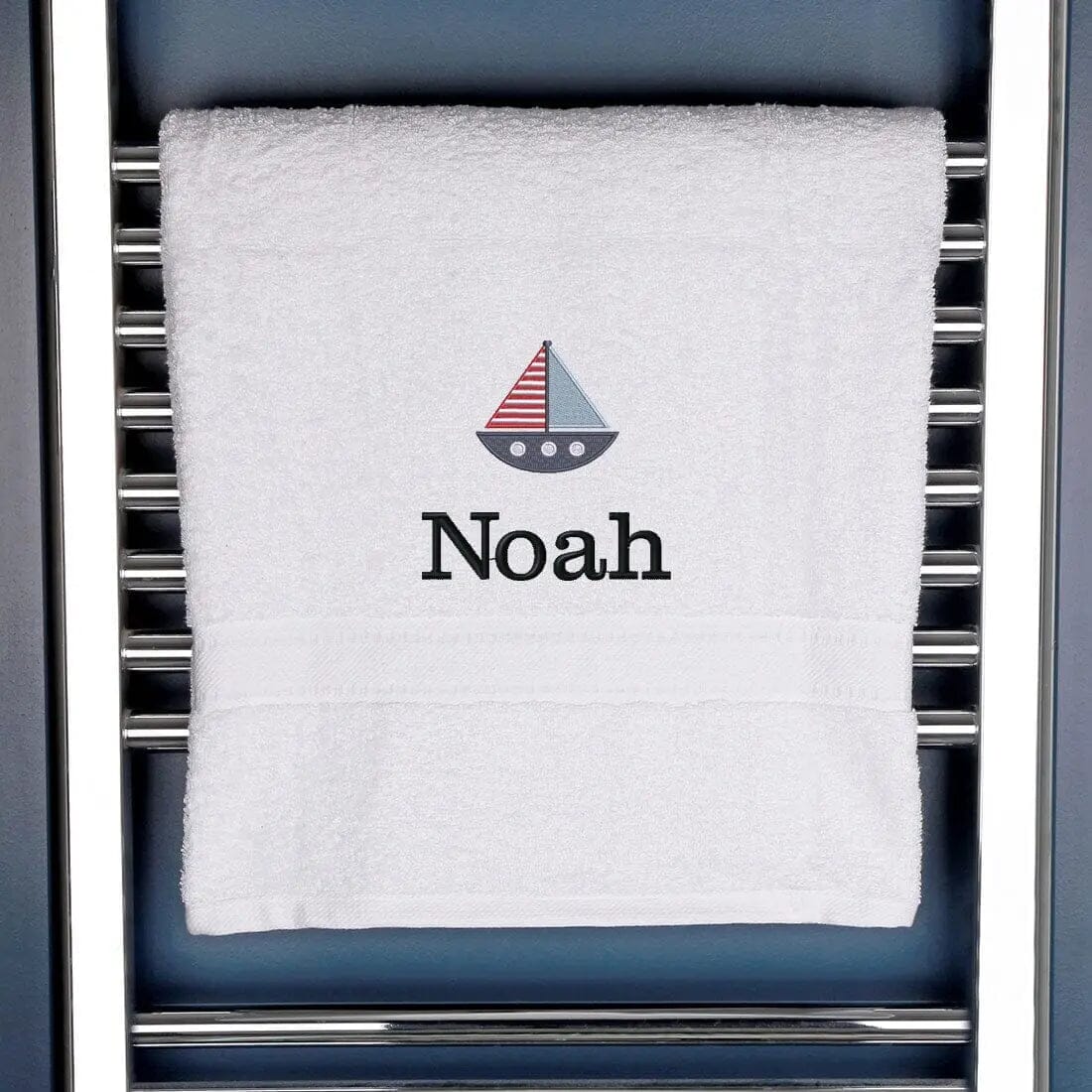 Children's Personalised Sailing Boat Bath Towel - Duncan Stewart 1978 Egyptian-White Duncan Stewart 1978
