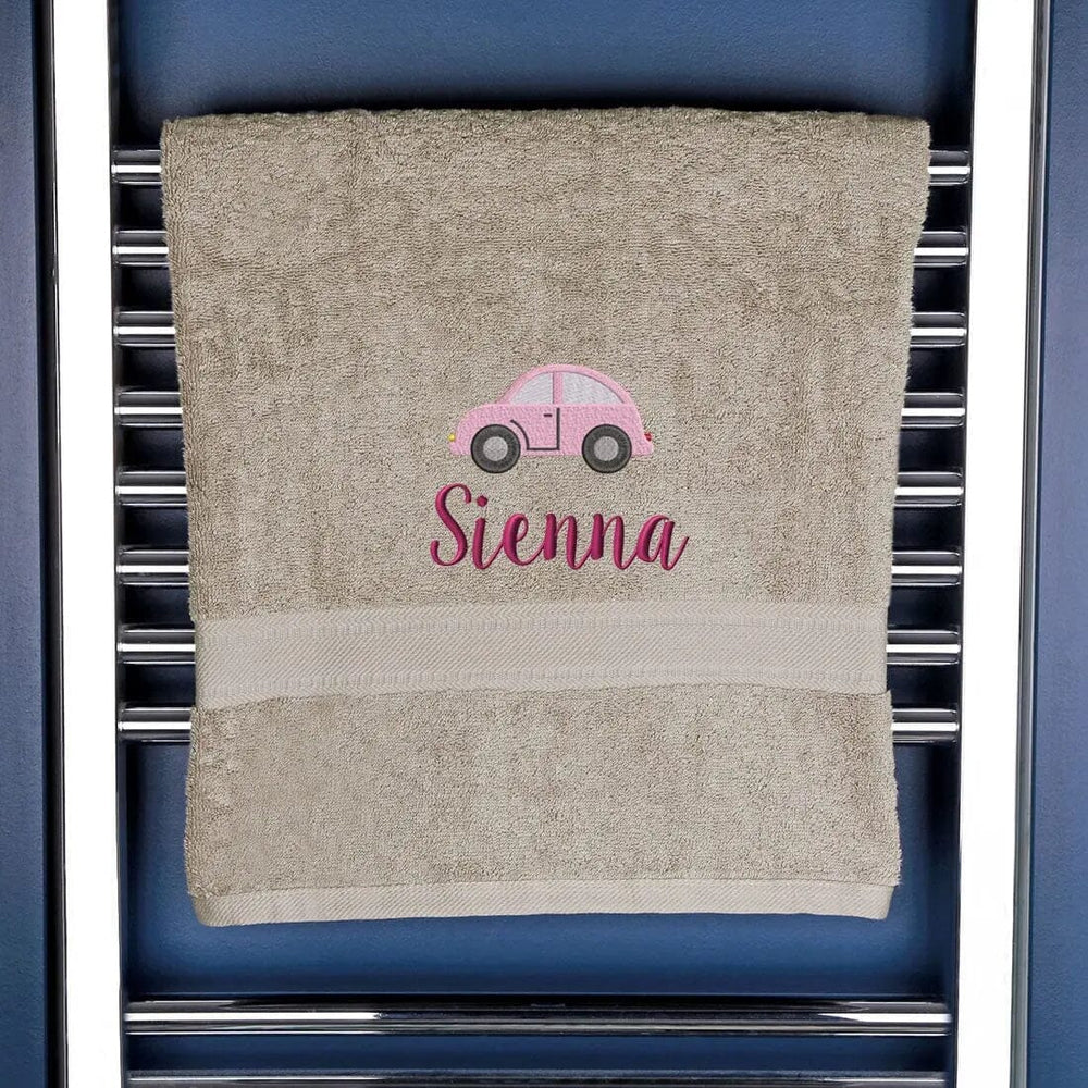 Children's Pink Car Bath Towel - Duncan Stewart 1978 Egyptian-Natural Duncan Stewart 1978