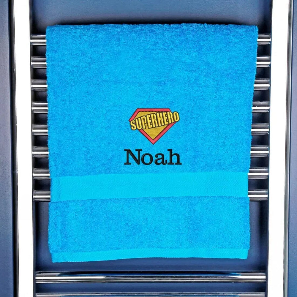 Children's Super Hero Logo Bath Towel - Duncan Stewart 1978 Turquoise Duncan Stewart 1978