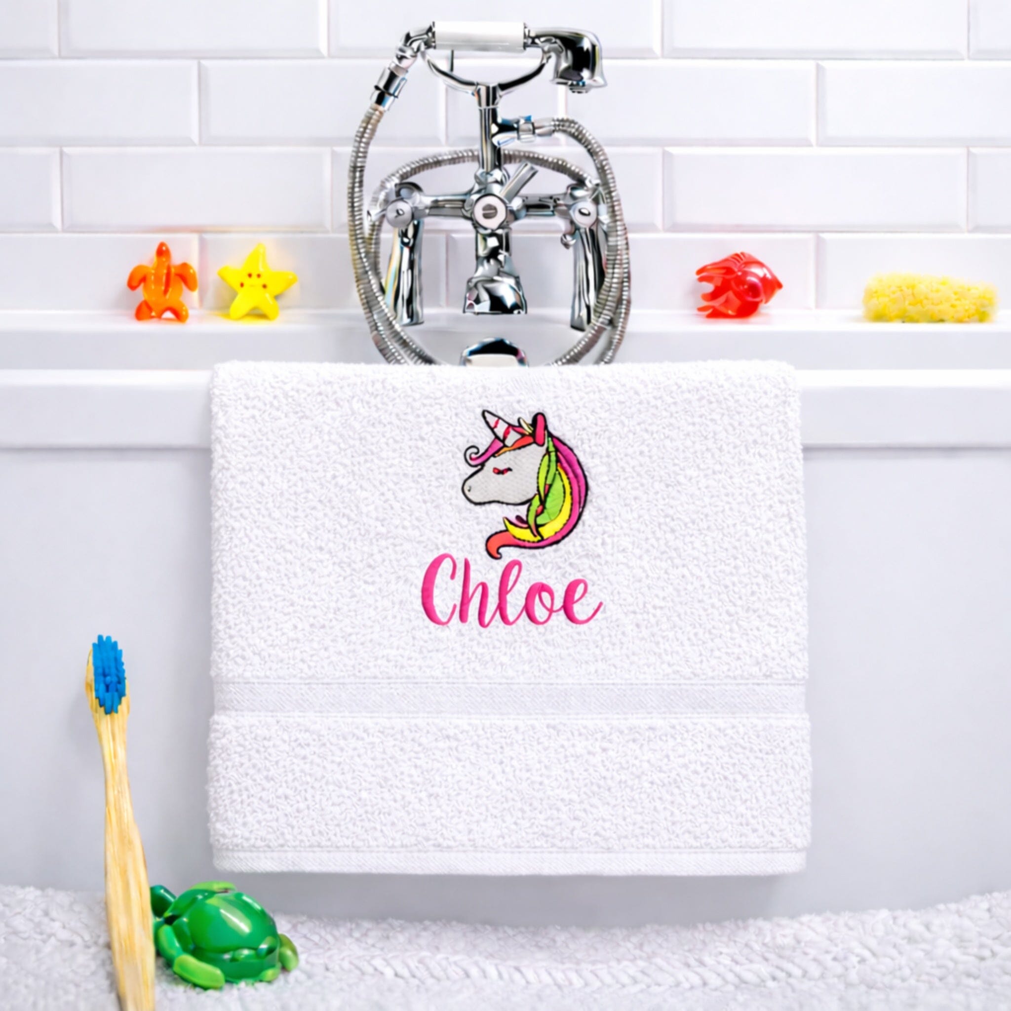 name on white bath towel