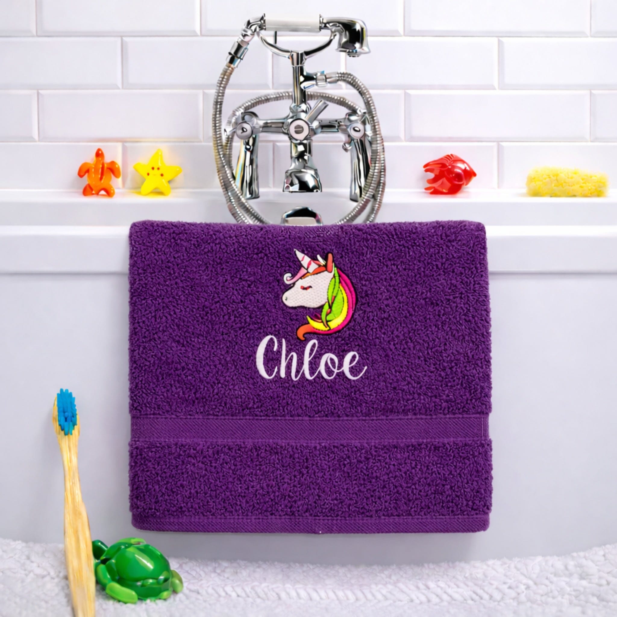 name on purple towel