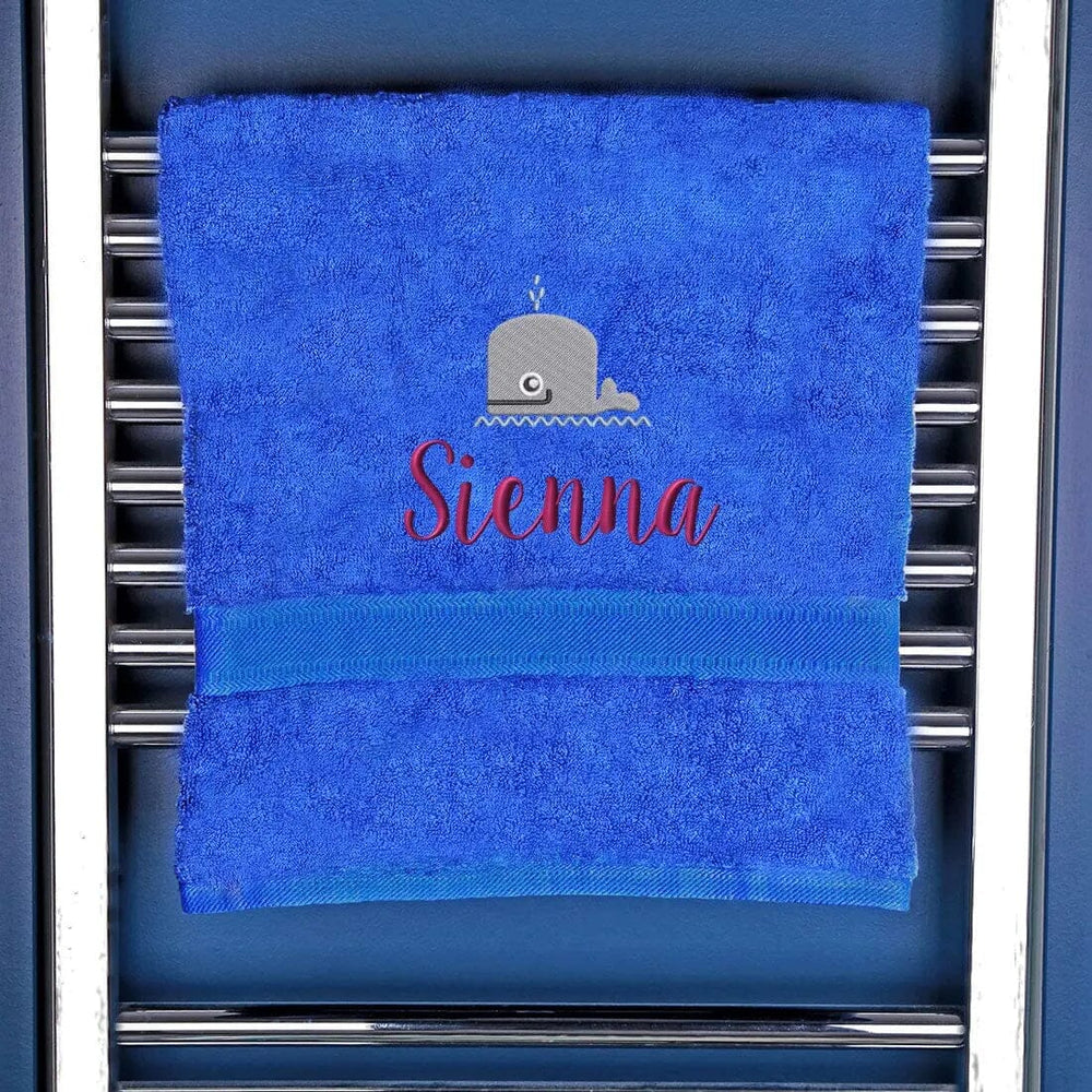 childs bath towel with whale and name