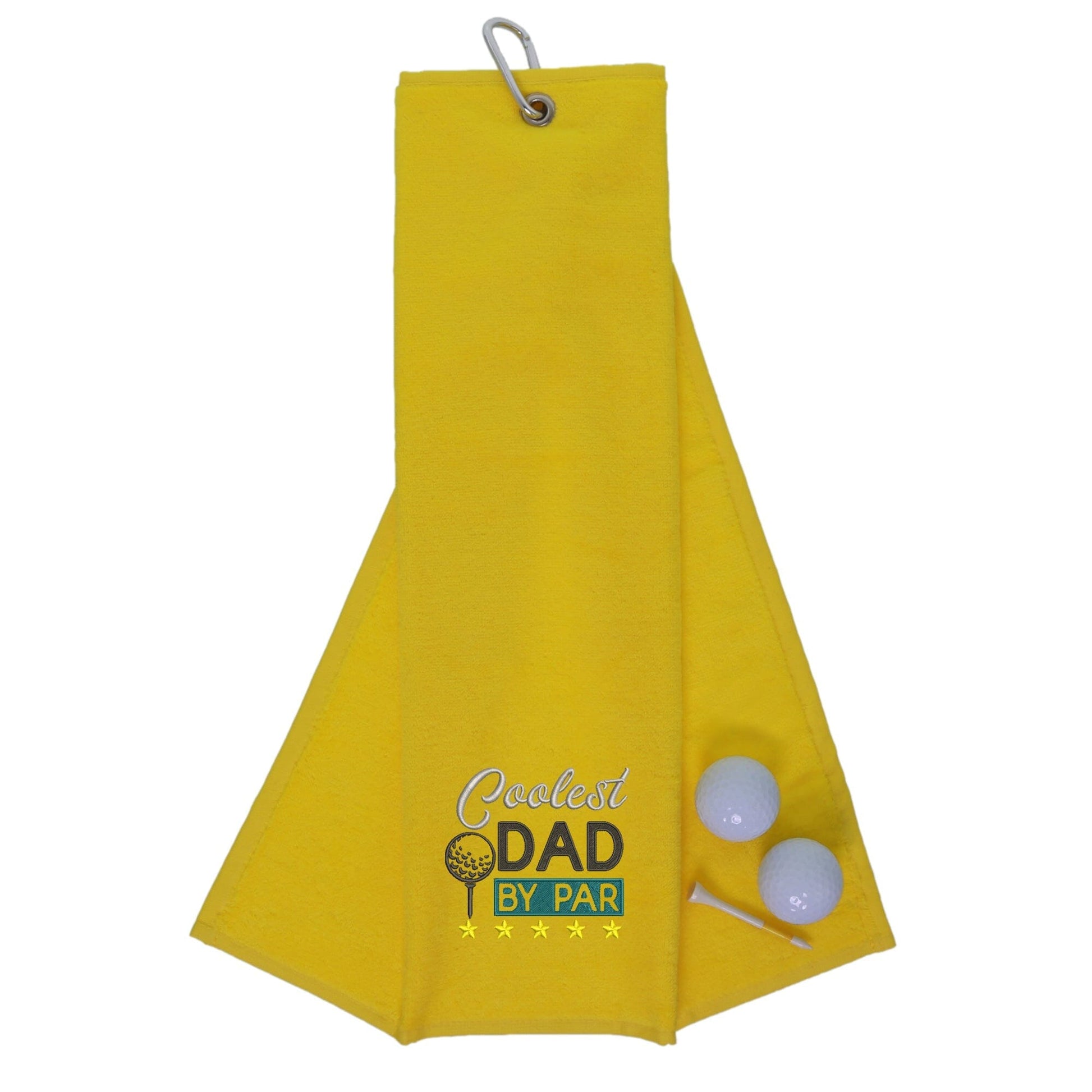 Yellow Embroidered Coolest Dad By Par Golf Towel