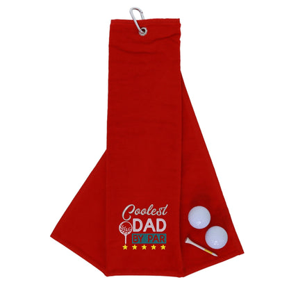 Red Embroidered Coolest Dad By Par Golf Towel