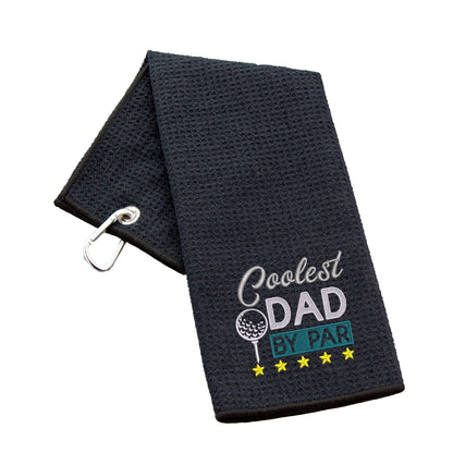 Black Waffle Embroidered Coolest Dad By Par Golf Towel