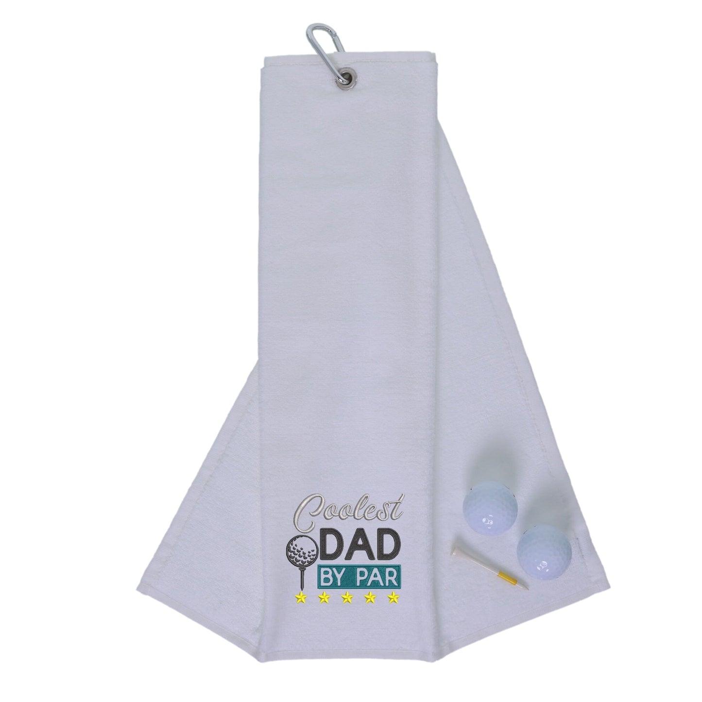 White Embroidered Coolest Dad By Par Golf Towel