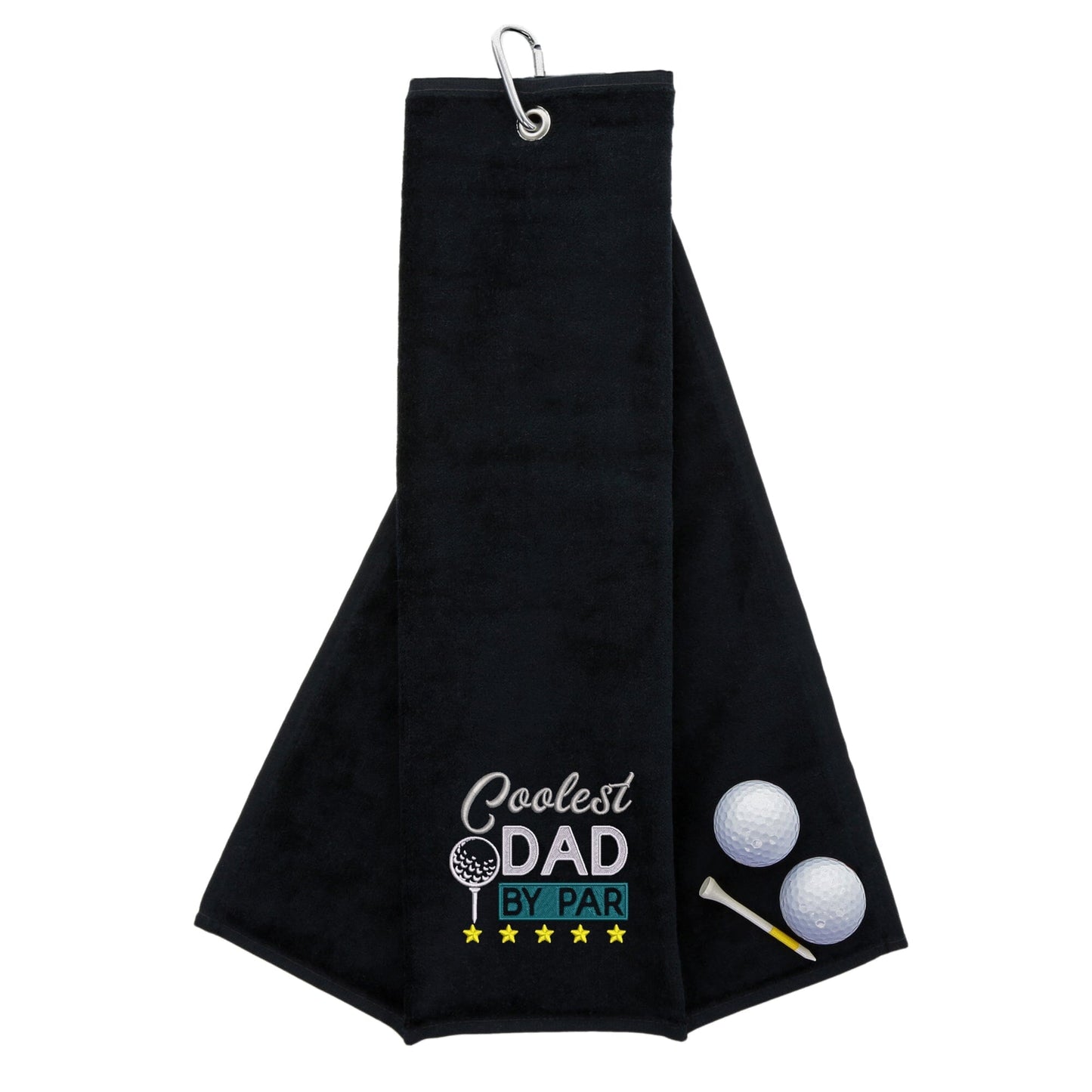 Black Embroidered Coolest Dad By Par Golf Towel