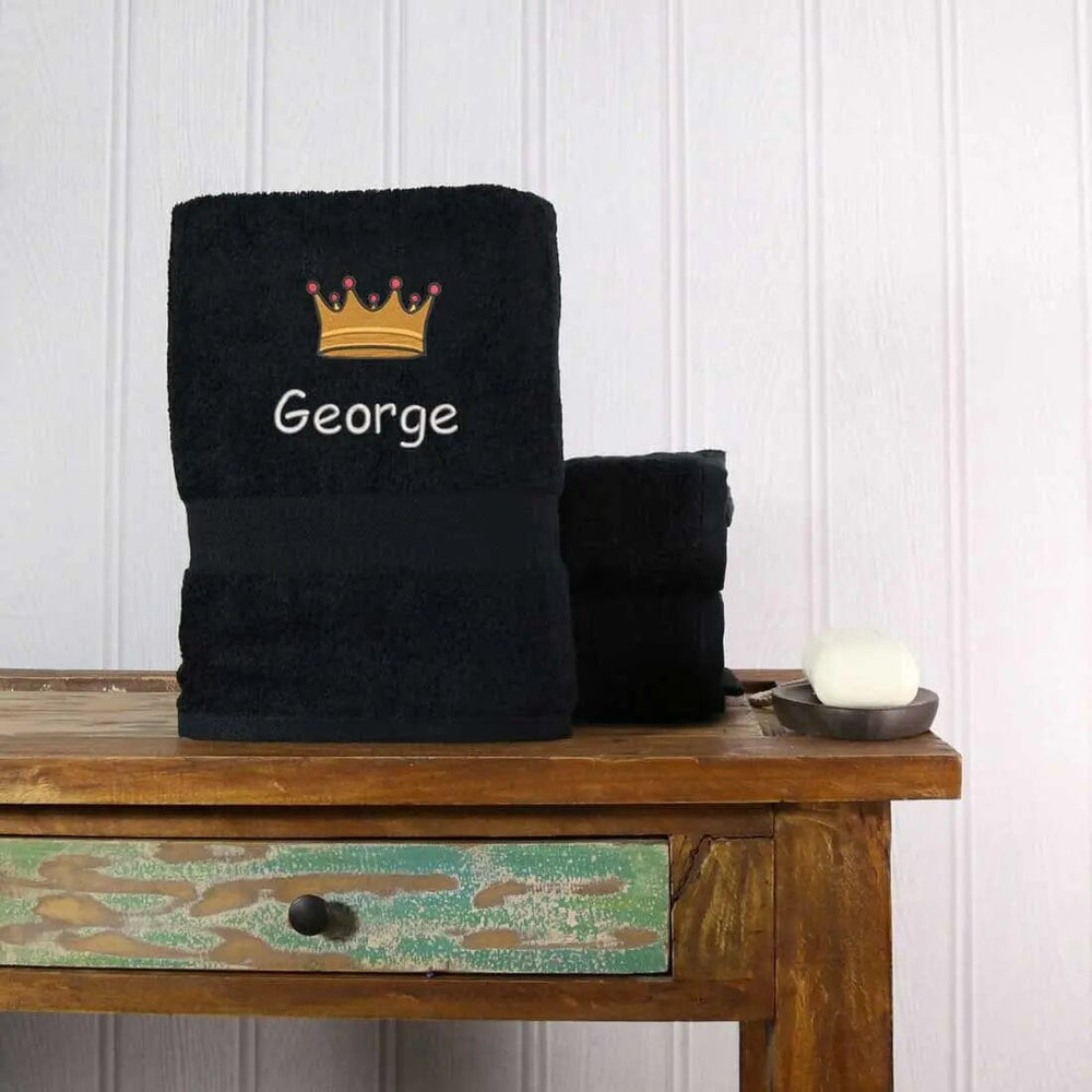 Crown Design Bath Towel Egyptian - Black  
