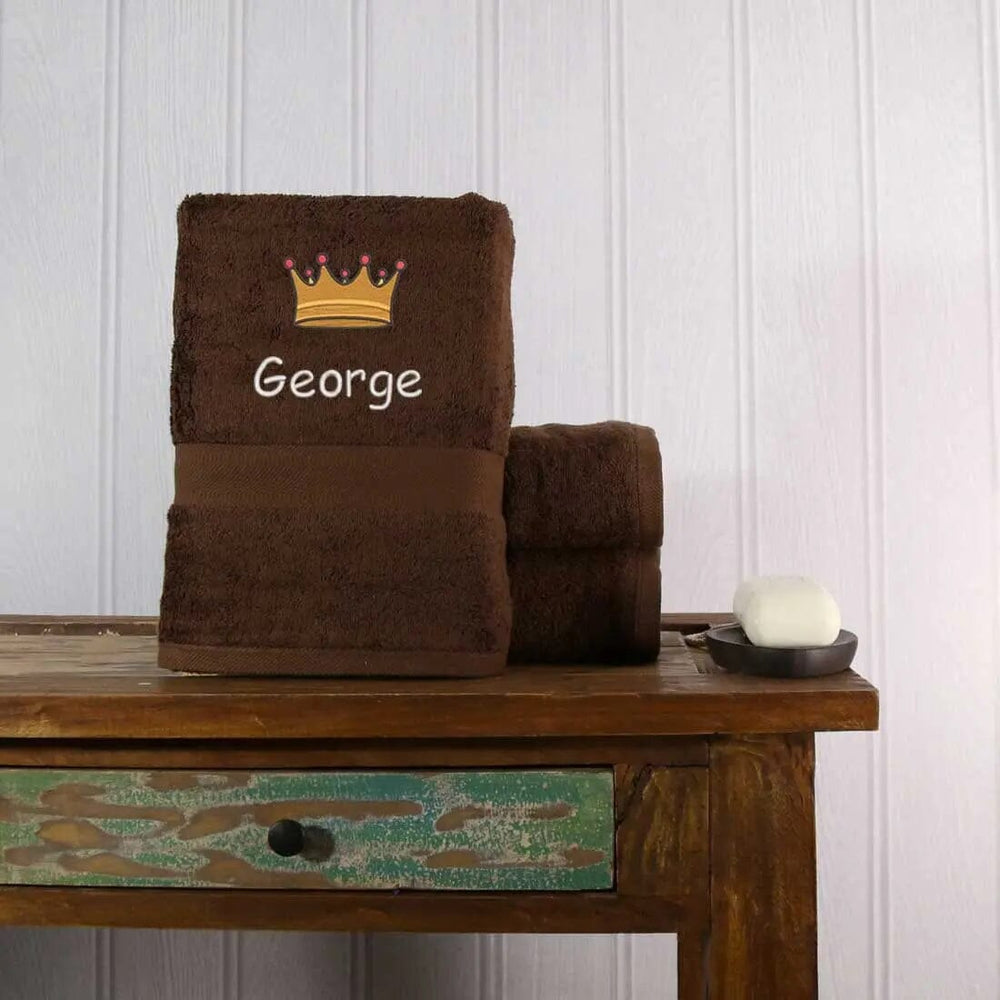 Crown Design Bath Towel Egyptian - Chocolate  