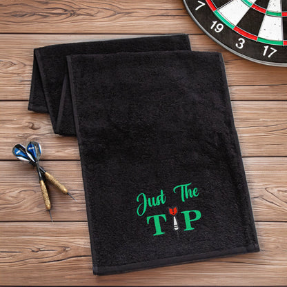 Black Dart Towel with an embroidered logo