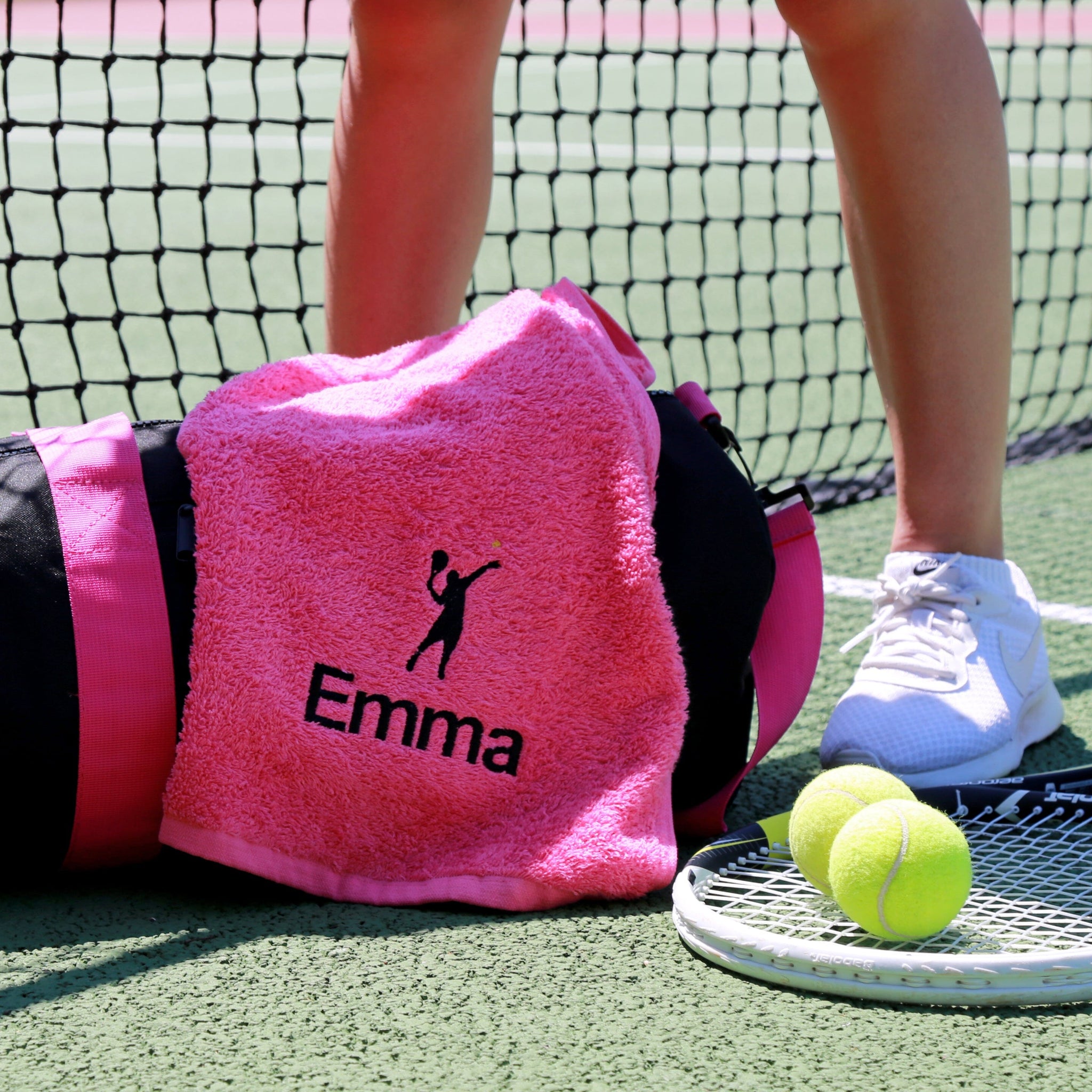 name on pink gym towel