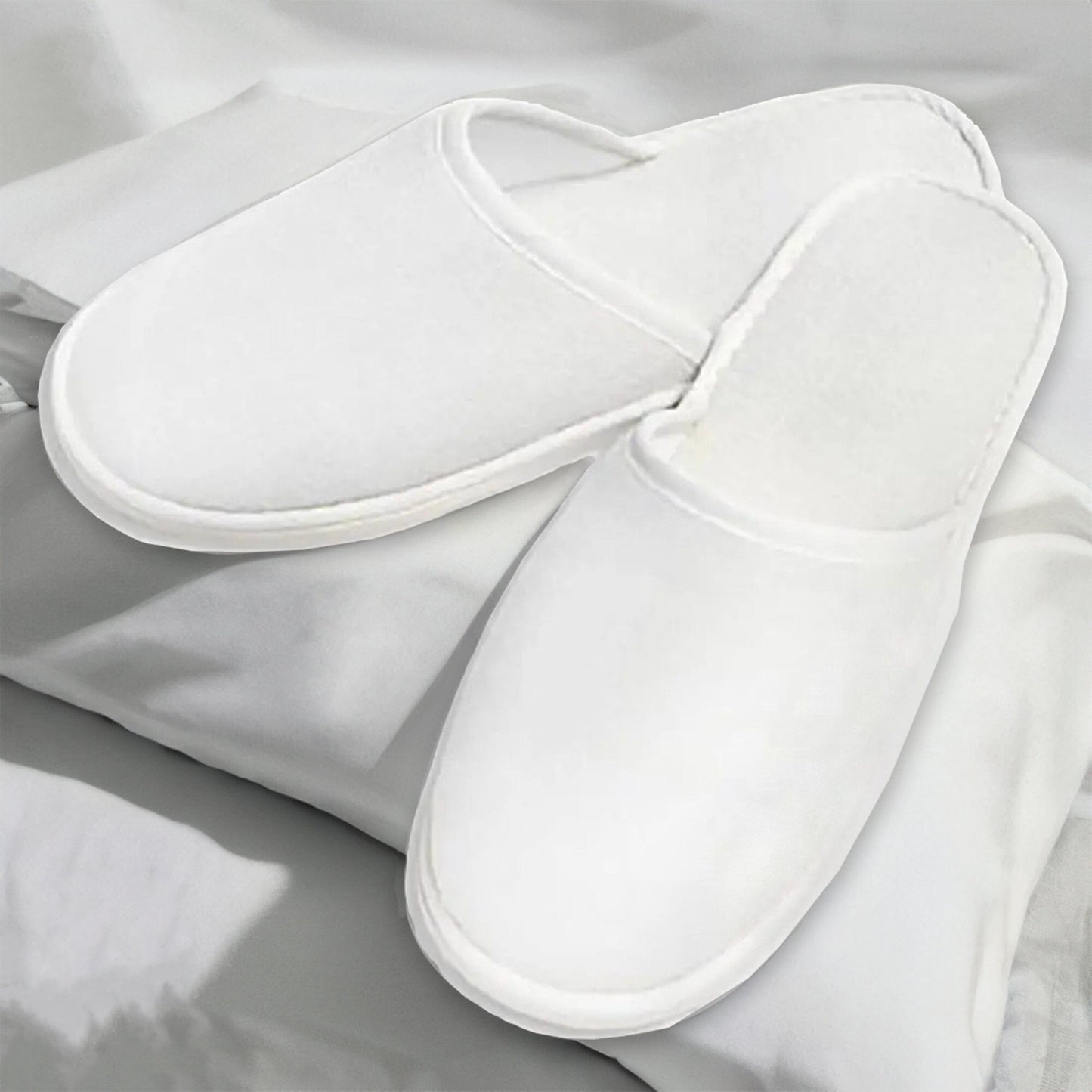 Disposable Towelling Slippers Velour, Closed Toe, White Lifestyle