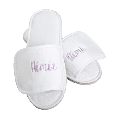 Disposable Towelling Slippers With Adjustable Strap Open Toe with name Aimie 