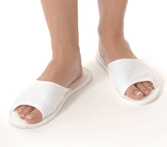 Disposable Waffle Weave Slippers With Rubber Sole - Open Toe