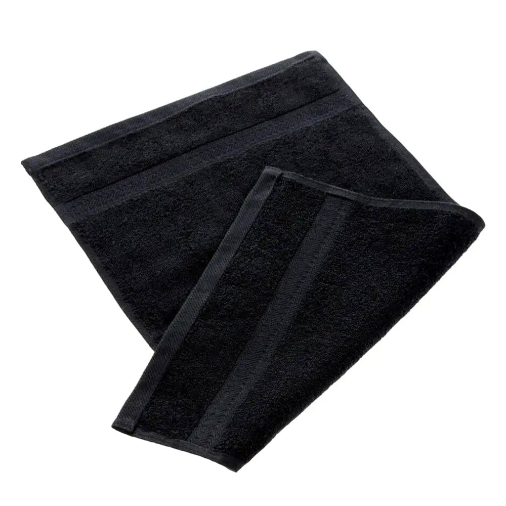 Black egyptian cotton 550gsm manicure guest towel on white background