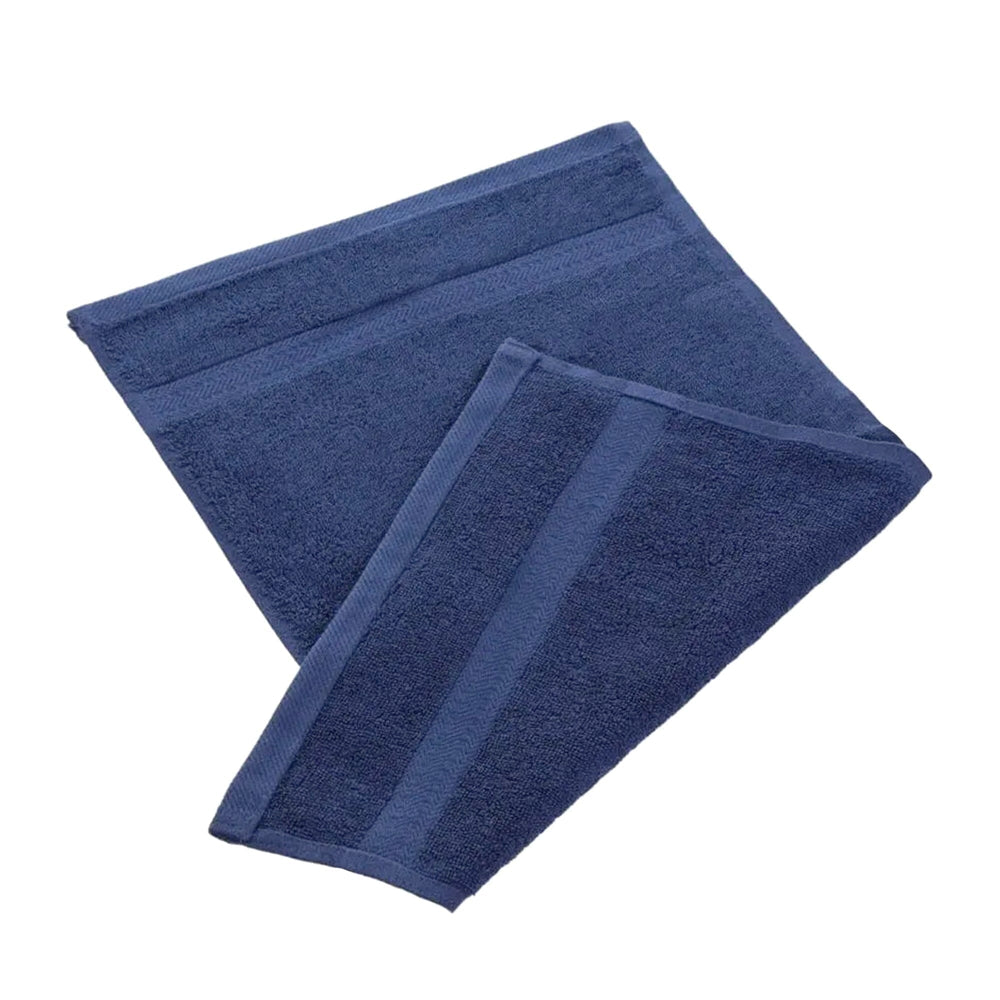 Navy egyptian cotton 550gsm manicure guest towel on white background