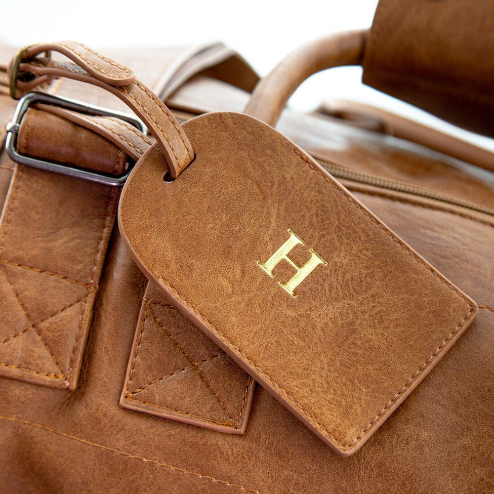 Faux Leather Barrel Bag With Personalised Luggage Tag