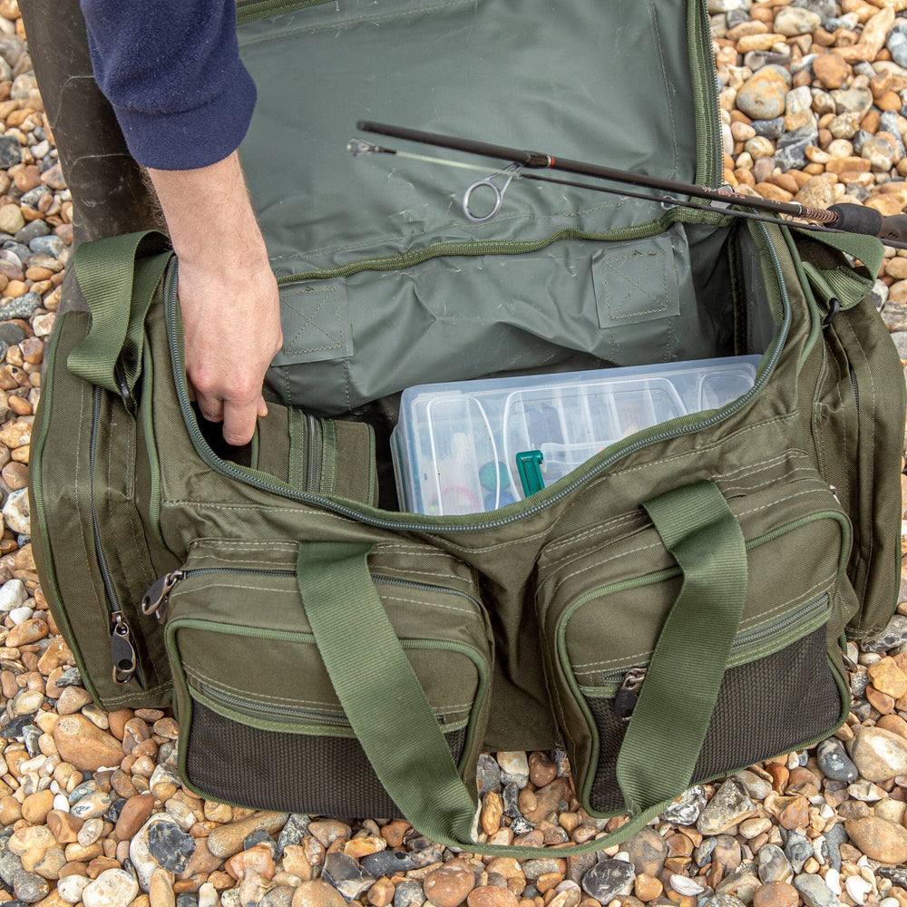 Internal view of the personalised Fishing Bag on the beach