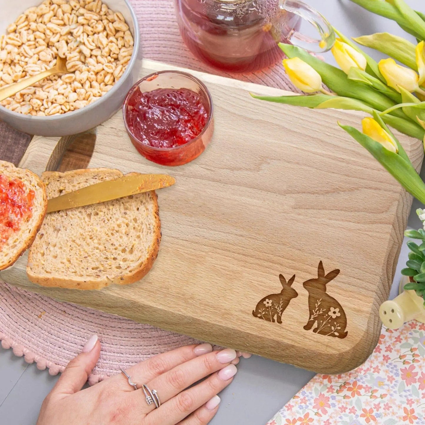 Floral Bunnies Acacia Serving Board   