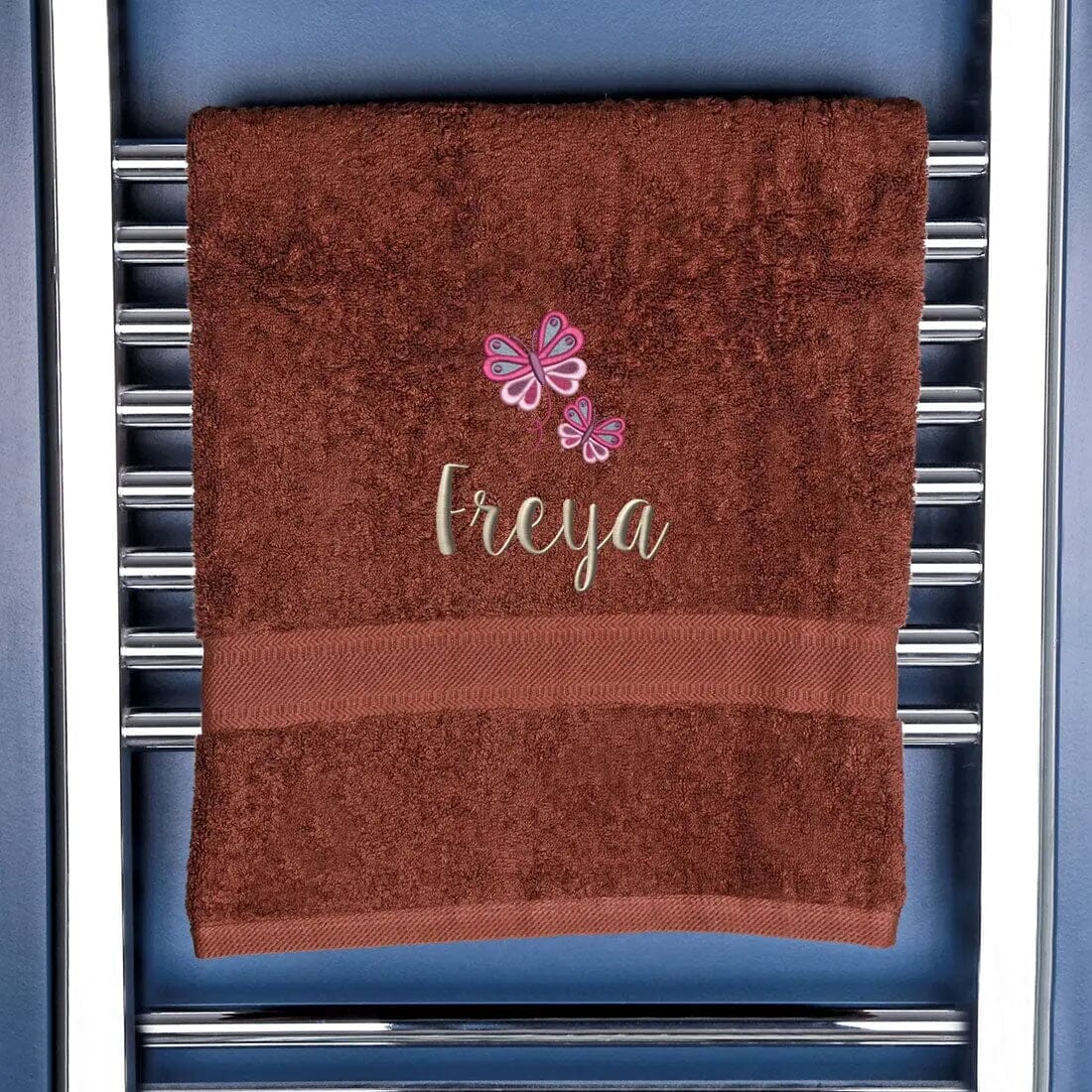 Girl's Personalised Butterfly Bath Towel Egyptian - Chocolate  