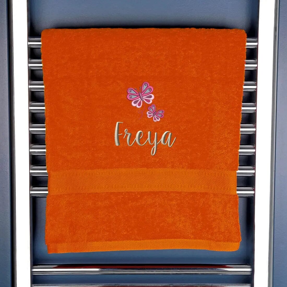 Girl's Personalised Butterfly Bath Towel Egyptian - Orange  