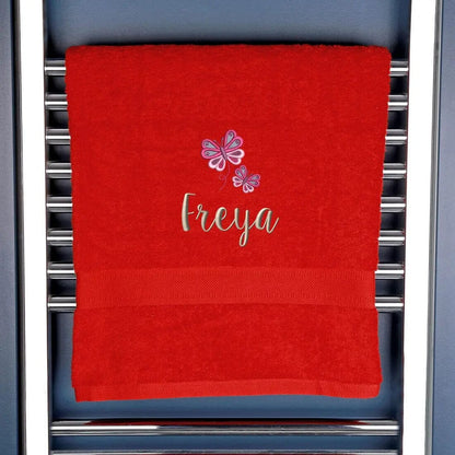 Girl's Personalised Butterfly Bath Towel Egyptian - Red  