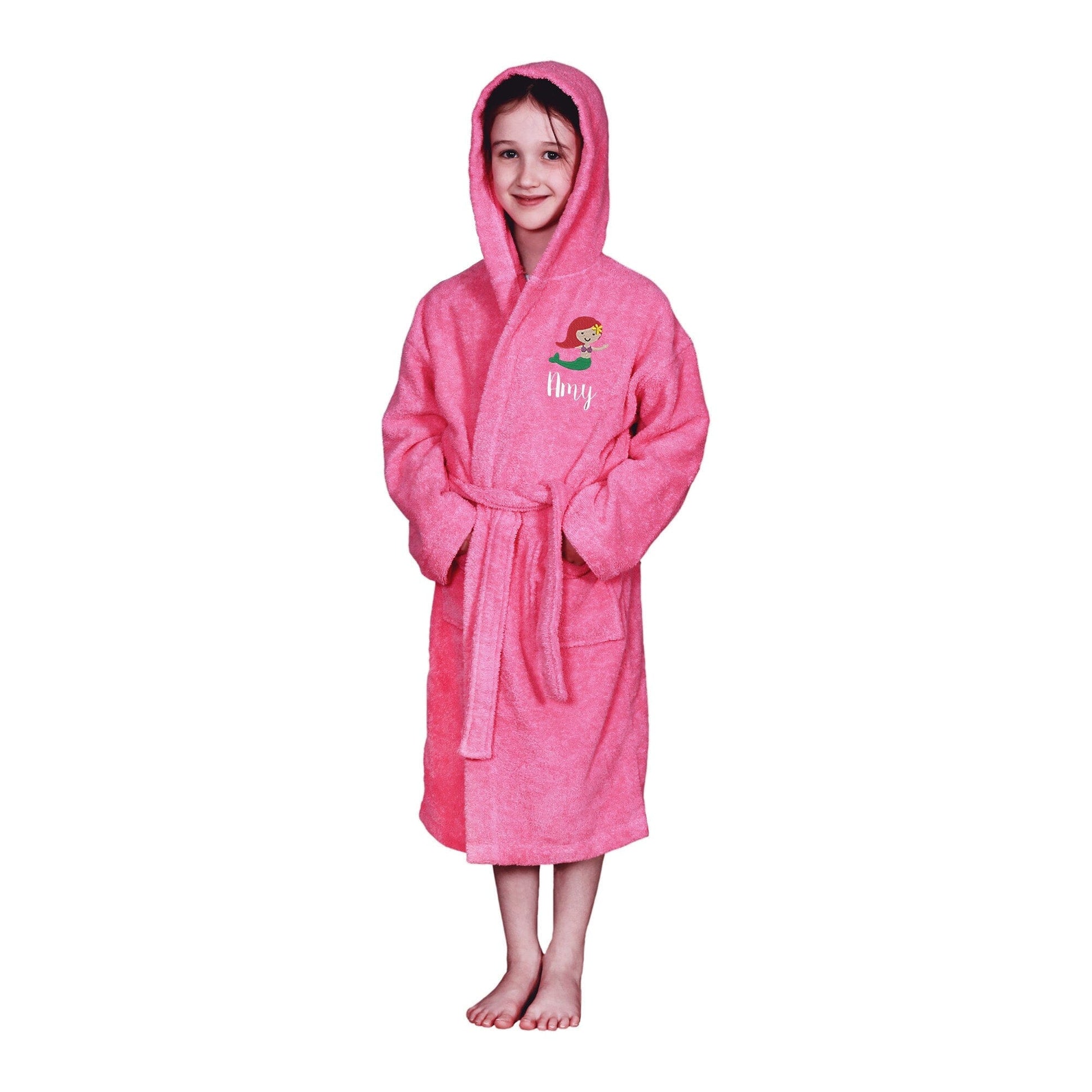 Pink Mermaid Hooded Bathrobe white backdrop