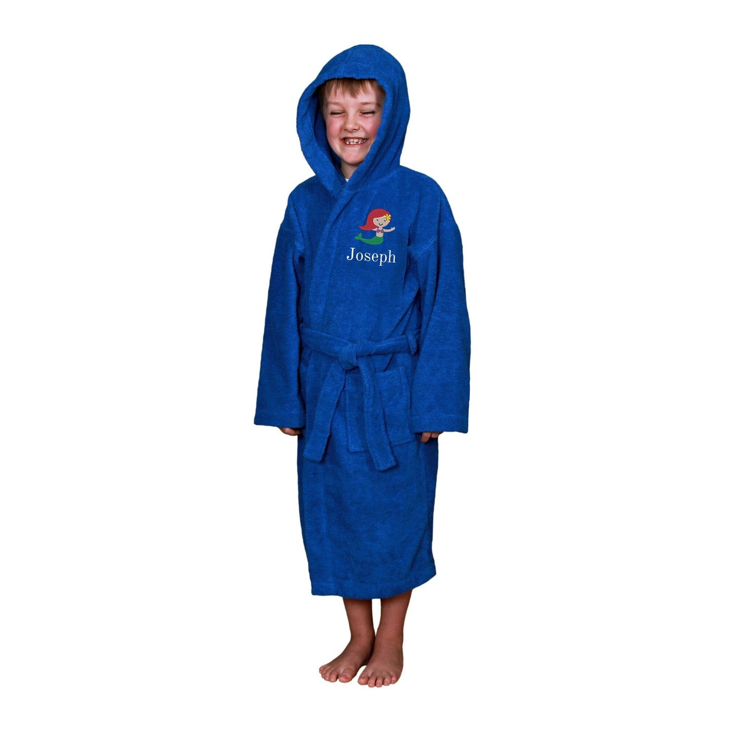 Blue Mermaid Hooded Bathrobe white backdrop